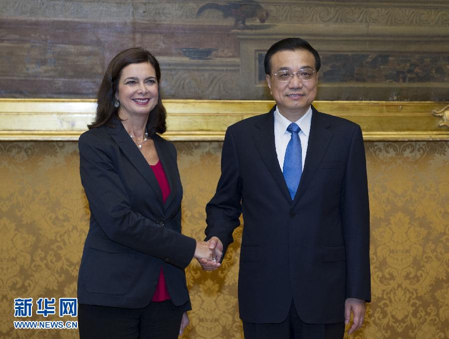 10月15日，中國國務院總理李克強在羅馬會見意大利眾議長博爾德里尼。 新華社記者王曄攝
