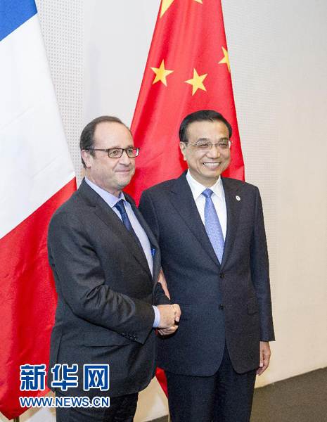 10月16日，中國國務院總理李克強在米蘭會見法國總統奧朗德。新華社記者 王曄 攝