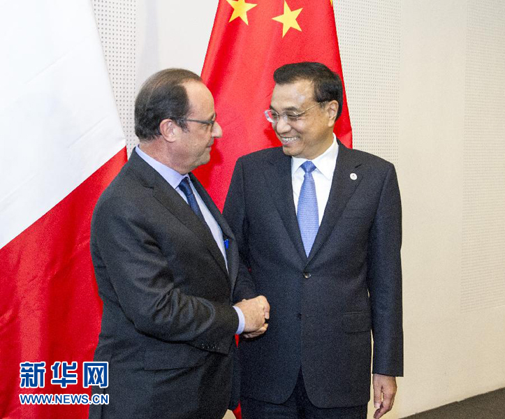 10月16日，中國國務院總理李克強在米蘭會見法國總統奧朗德。新華社記者 王曄 攝 